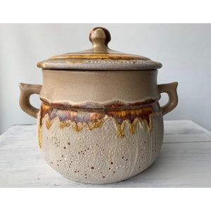 Rustic handmade pottery baker bowl with lid